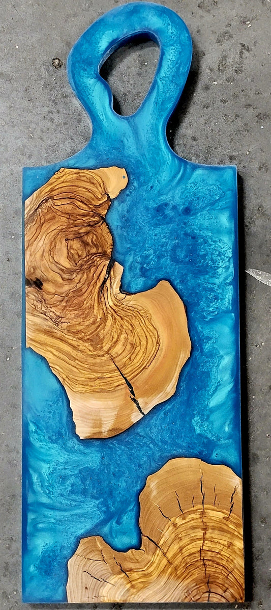 Olivewood Charcuterie Board Epoxy ’Teal Me Up’ & Wood Cheeseboard Serving Tray Decorative Trays