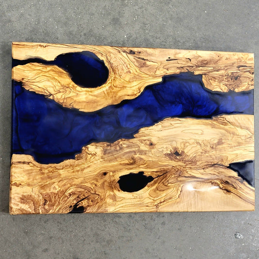 Olivewood & Epoxy Charcuterie Board - Serving Tray Board Epoxy Art ’Blue Crush’ Serving Trays