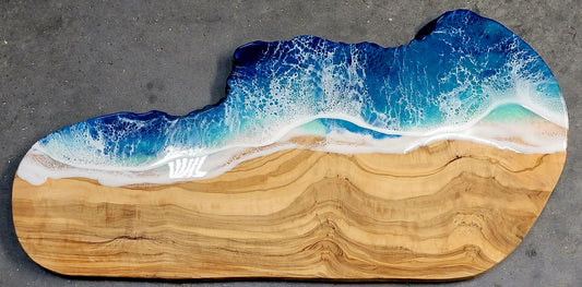 Olivewood Charcuterie & Ocean Resin Wave Board - Olivewood Serving Tray ’Seaside’ Decorative Trays