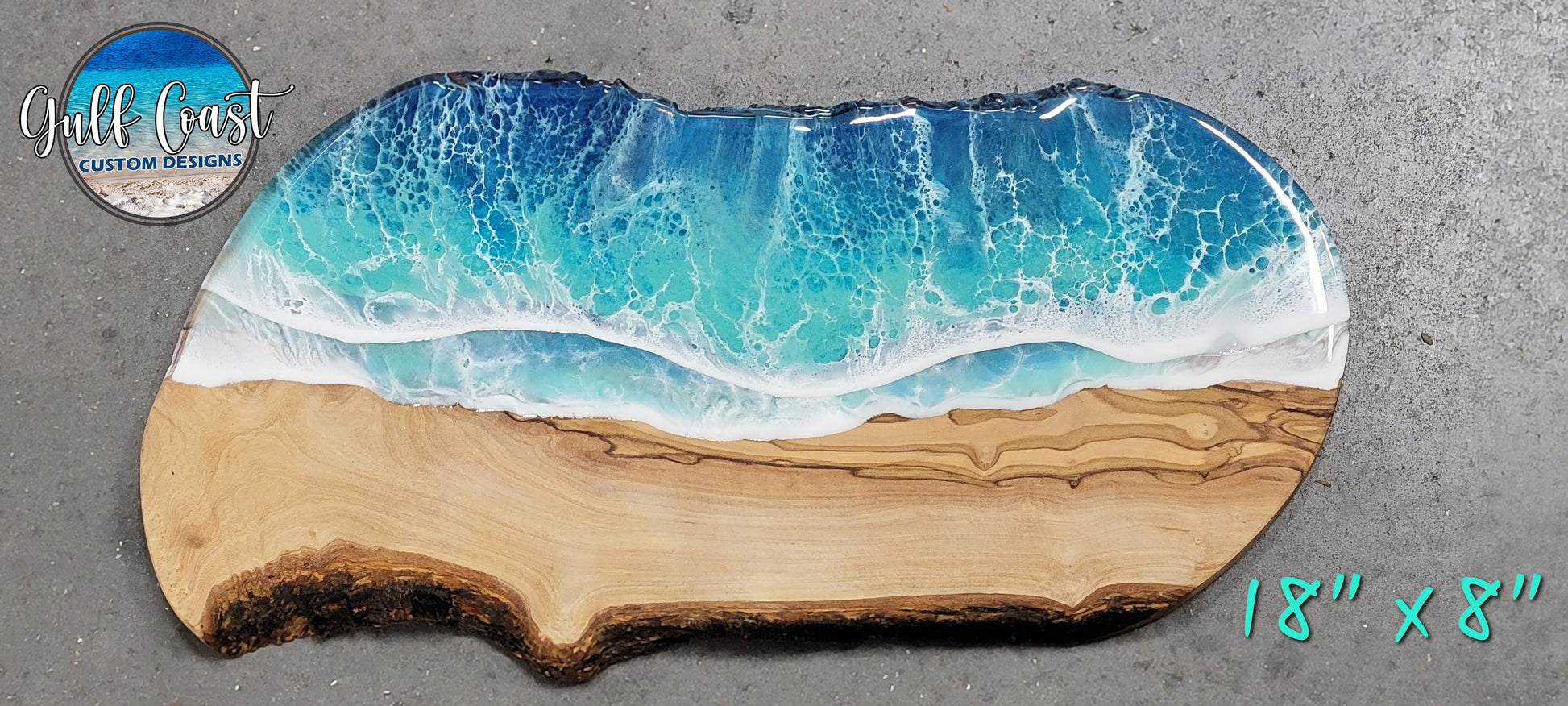 Olivewood + Resin Charcuterie Serving Board Tray ’Caribbean Blue’ Serving Trays