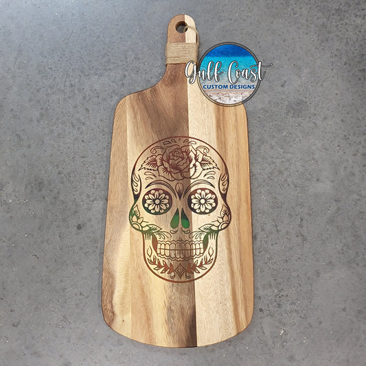 Sugar Skull Epoxy Inlay Design Cutting Charcuterie Board cutting boards