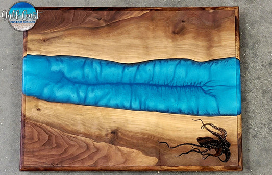 Octopus Walnut & Epoxy Charcuterie River Cutting Board cutting boards