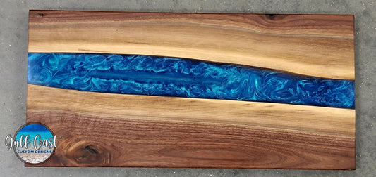 Walnut & Epoxy River Charcuterie Board 12’’ x 18’’ Made in USA (Food Safe) Kitchen Art cutting boards