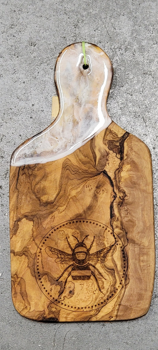 Bee-utiful Olivewood Cheese Serving Board #2 - Serving Tray with Marbled Epoxy Design Decorative Trays