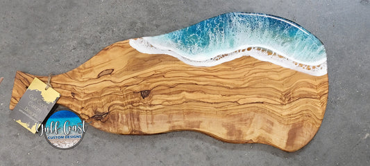 Olivewood Charcuterie ’Siesta Key Waters’ Epoxy Resin Wave Design Custom Cutting Board cutting boards