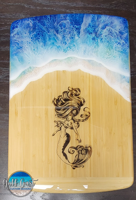 Mermaid Bamboo Art Decor with Epoxy Resin Wave Art wall art