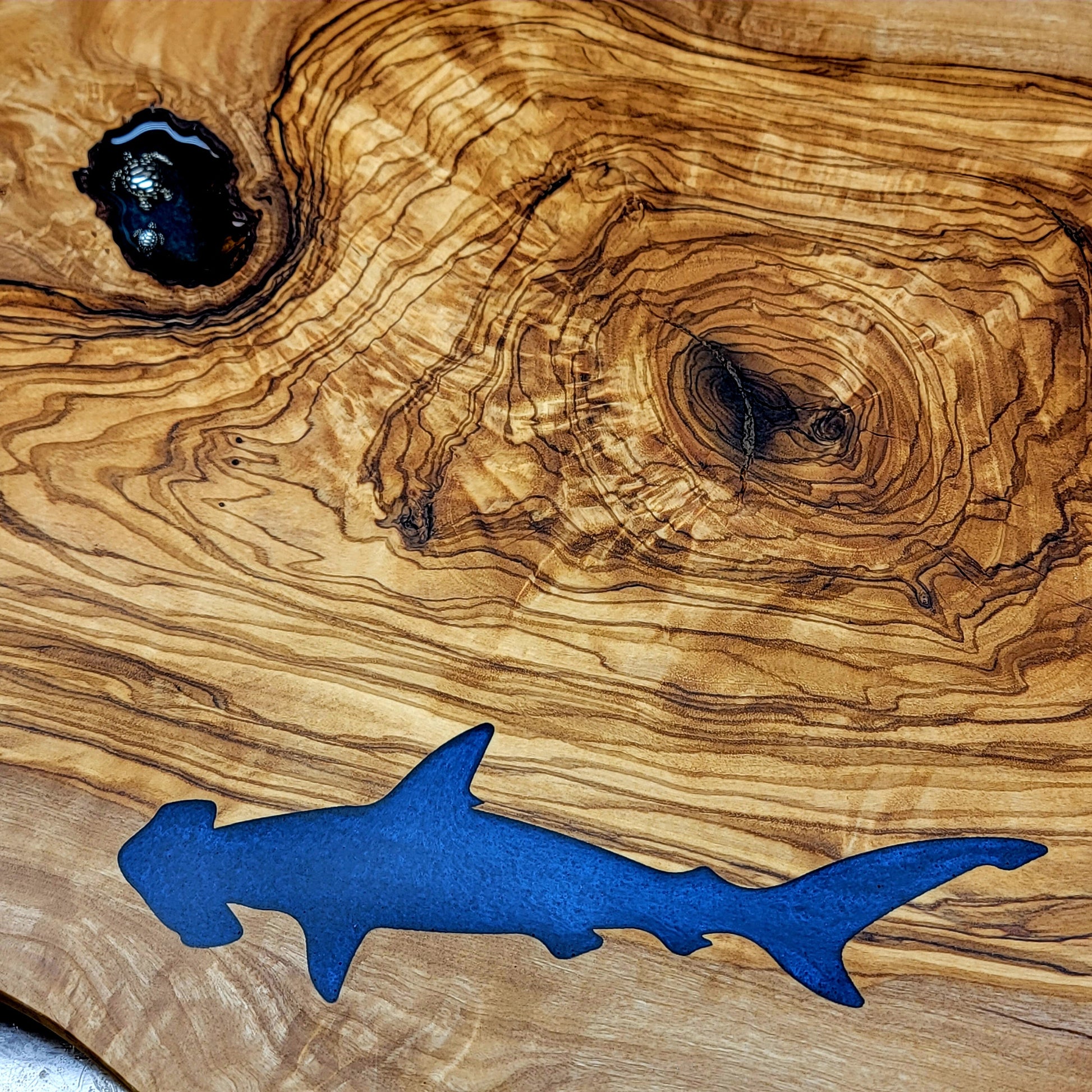 Shark + Turtle Epoxy Inlay Olivewood Charcuterie Cutting Board Serving Tray cutting boards