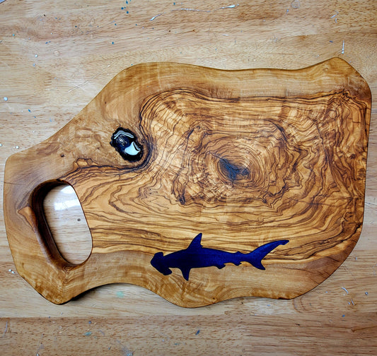 Shark + Turtle Epoxy Inlay Olivewood Charcuterie Cutting Board Serving Tray cutting boards