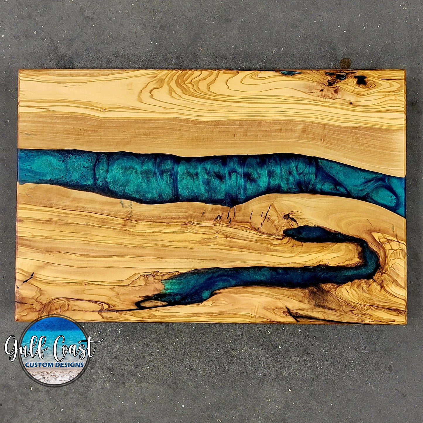 Olivewood Charcuterie Cutting Board with Colorshift Food Safe Epoxy Serving Trays