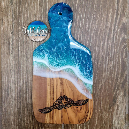 Olivewood Sea Turtle Epoxy Art Cheese Board Serving Tray Serving Trays