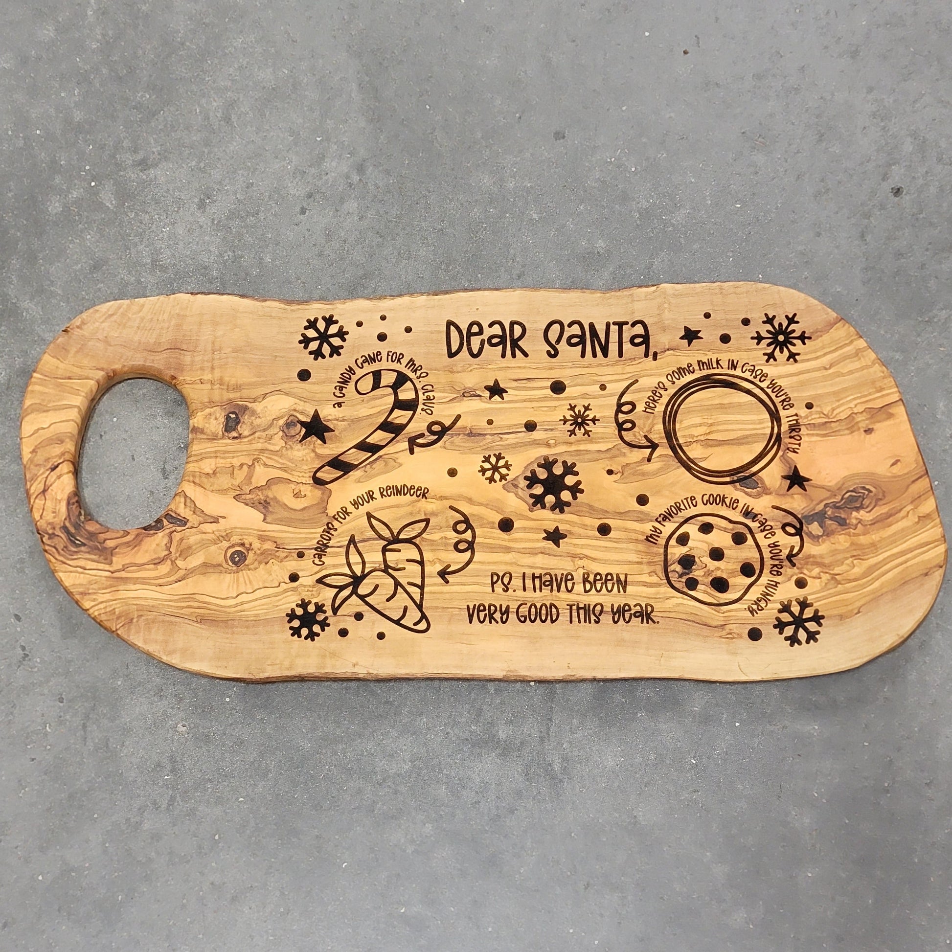 Dear Santa Cookies & Milk Serving Tray - Olivewood Holiday Serving Tray Serving Platters