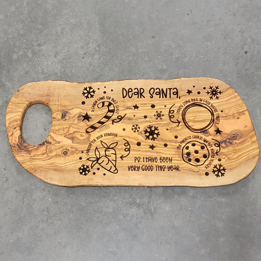 Dear Santa Cookies & Milk Serving Tray - Olivewood Holiday Serving Tray Serving Platters