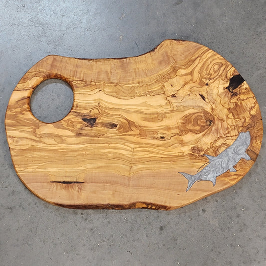 Olivewood Cutting Board + Tarpon Decor Epoxy Art Inlay - Wall Art - Kitchen Art- Fishing Decor Serving Trays