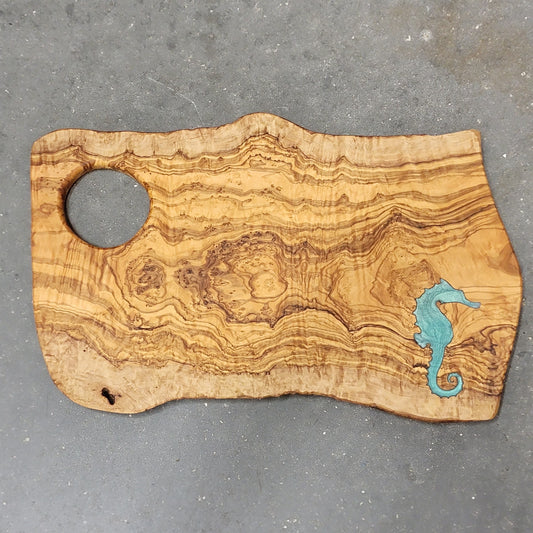 Olivewood Cutting Board + Seahorse Decor Epoxy Art Inlay - Wall Art - Kitchen Art- Fishing Decor cutting boards