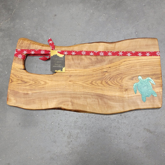 Olivewood Cutting Board + Turtle Decor Epoxy Art Inlay - Wall Art - Kitchen Art- Fishing Decor cutting boards