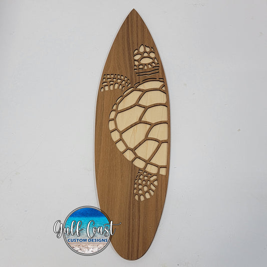 Turtle Surfboard Wall Art Made from Maple & Walnut Home Decor wall art