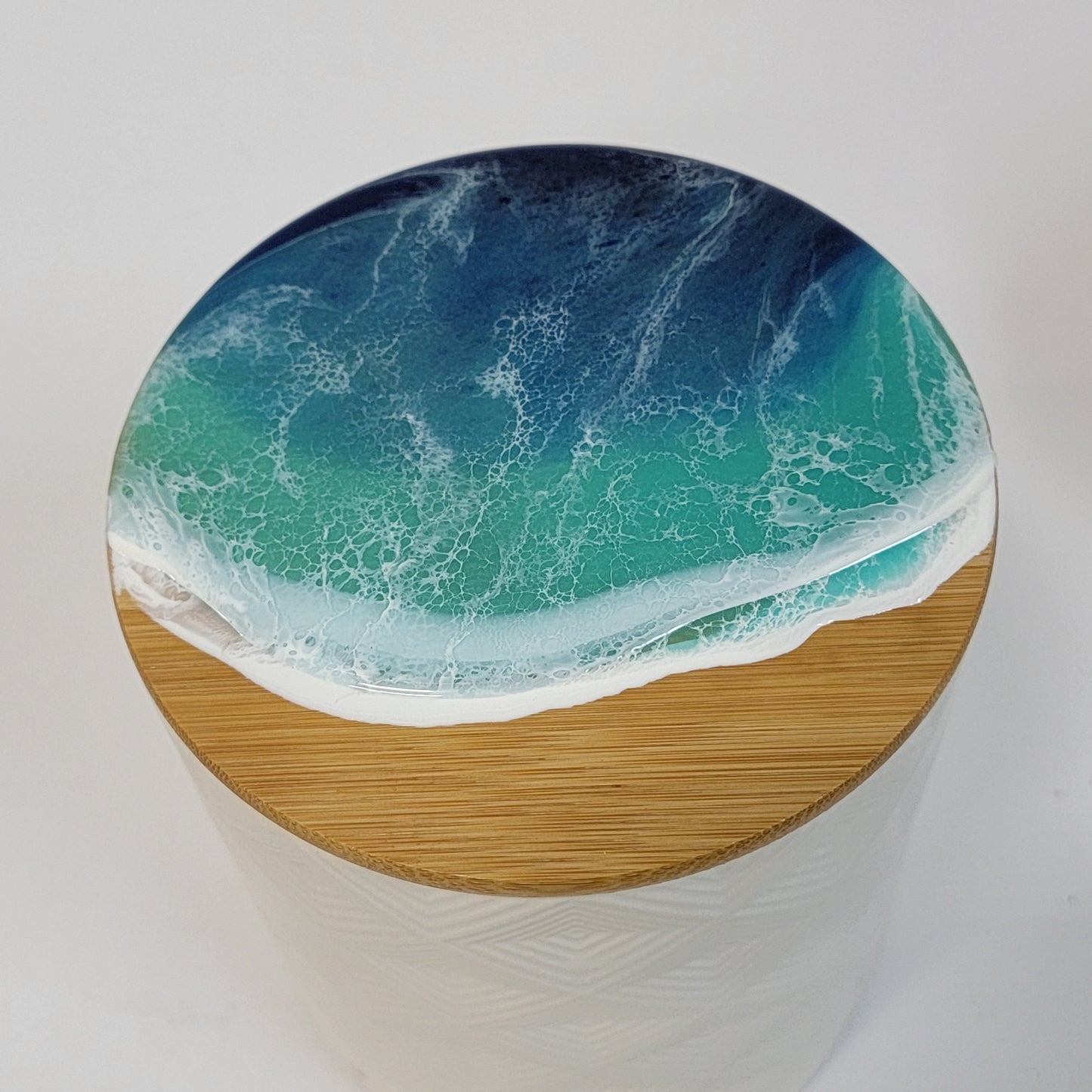 White Storage Canisters w/ Ocean Resin Wave Design (set of 2) Decorative Containers