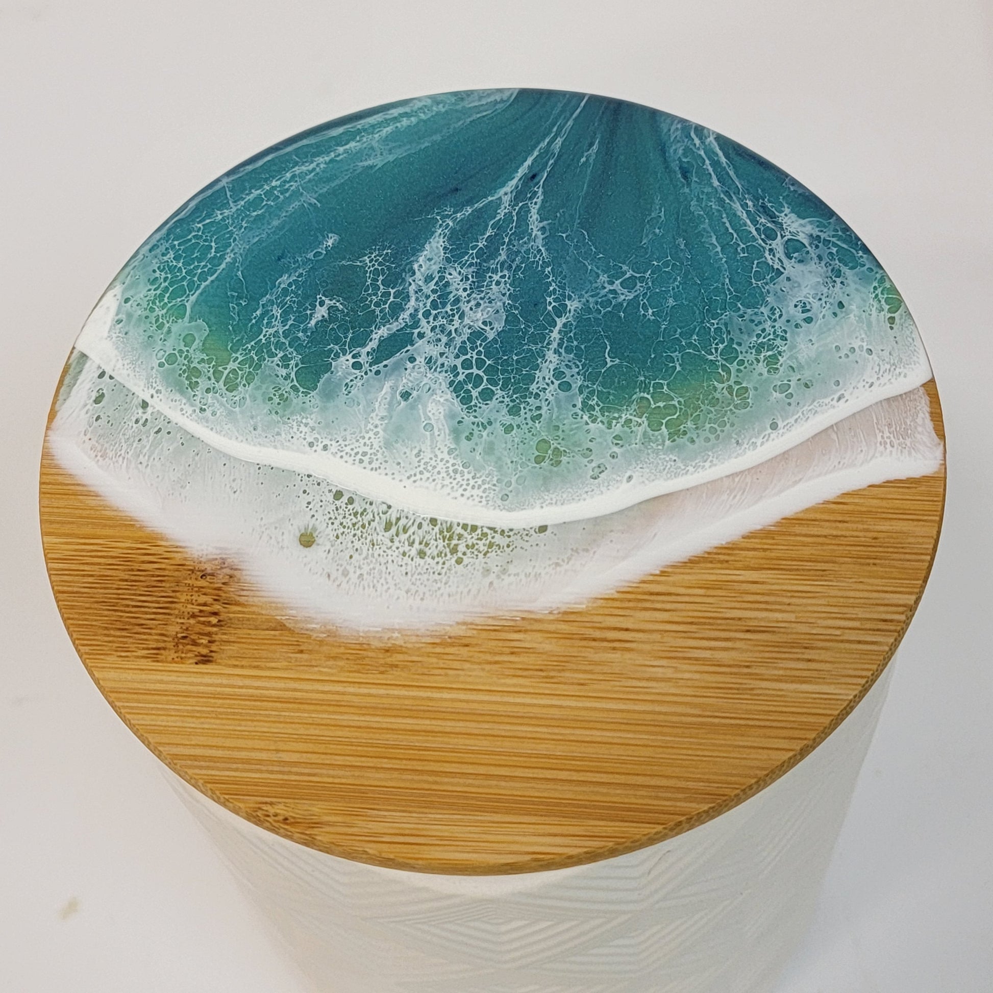 White Storage Canisters w/ Ocean Resin Wave Design (set of 2) Decorative Containers