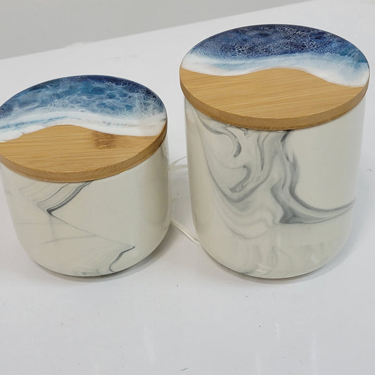 Epoxy Art Designed Stoneware Canister Jars (Set of 2) Storage Jars