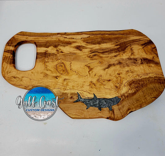 Olivewood Charcuterie Cutting Board with Tarpon Inlay Design (Design #2) cutting boards