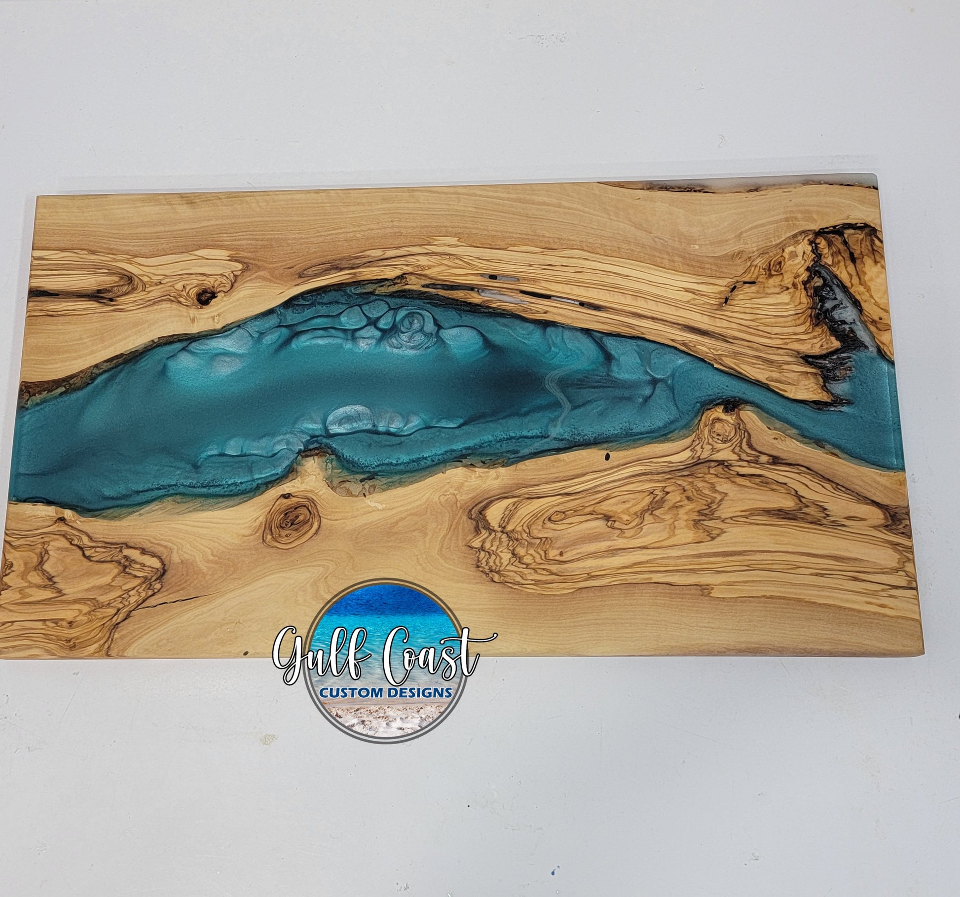 ’The Teal River’ Olivewood & Epoxy Charcuterie Serving Board Decorative Trays