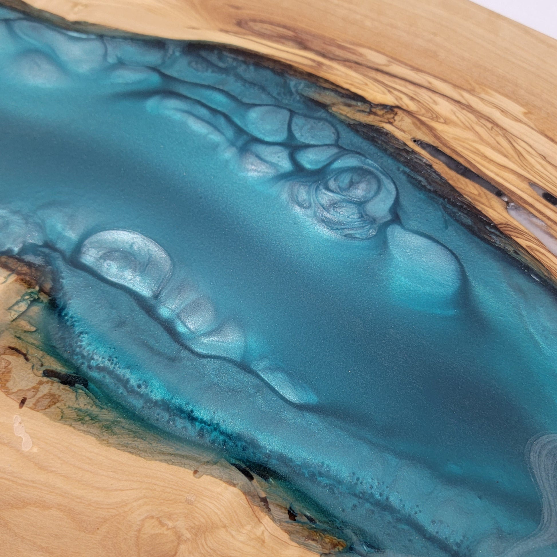 ’The Teal River’ Olivewood & Epoxy Charcuterie Serving Board Decorative Trays