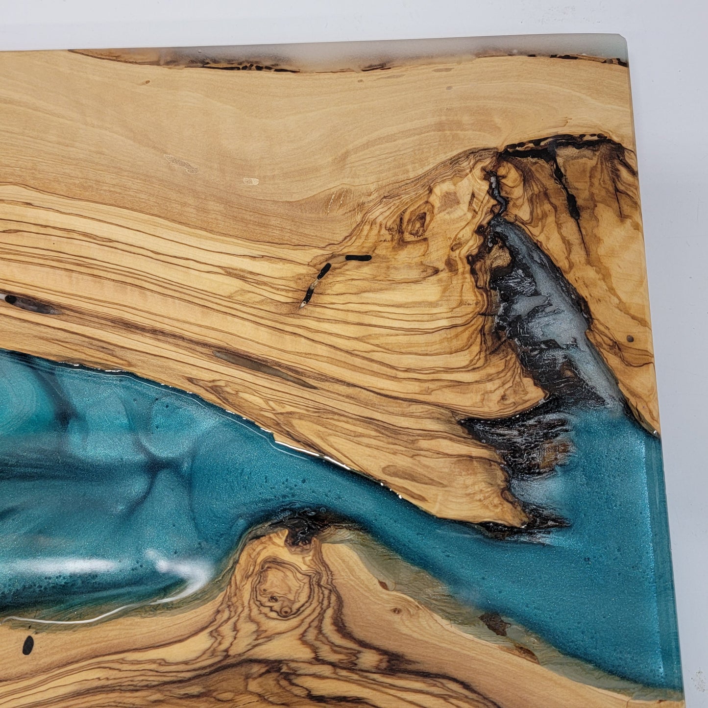 ’The Teal River’ Olivewood & Epoxy Charcuterie Serving Board Decorative Trays