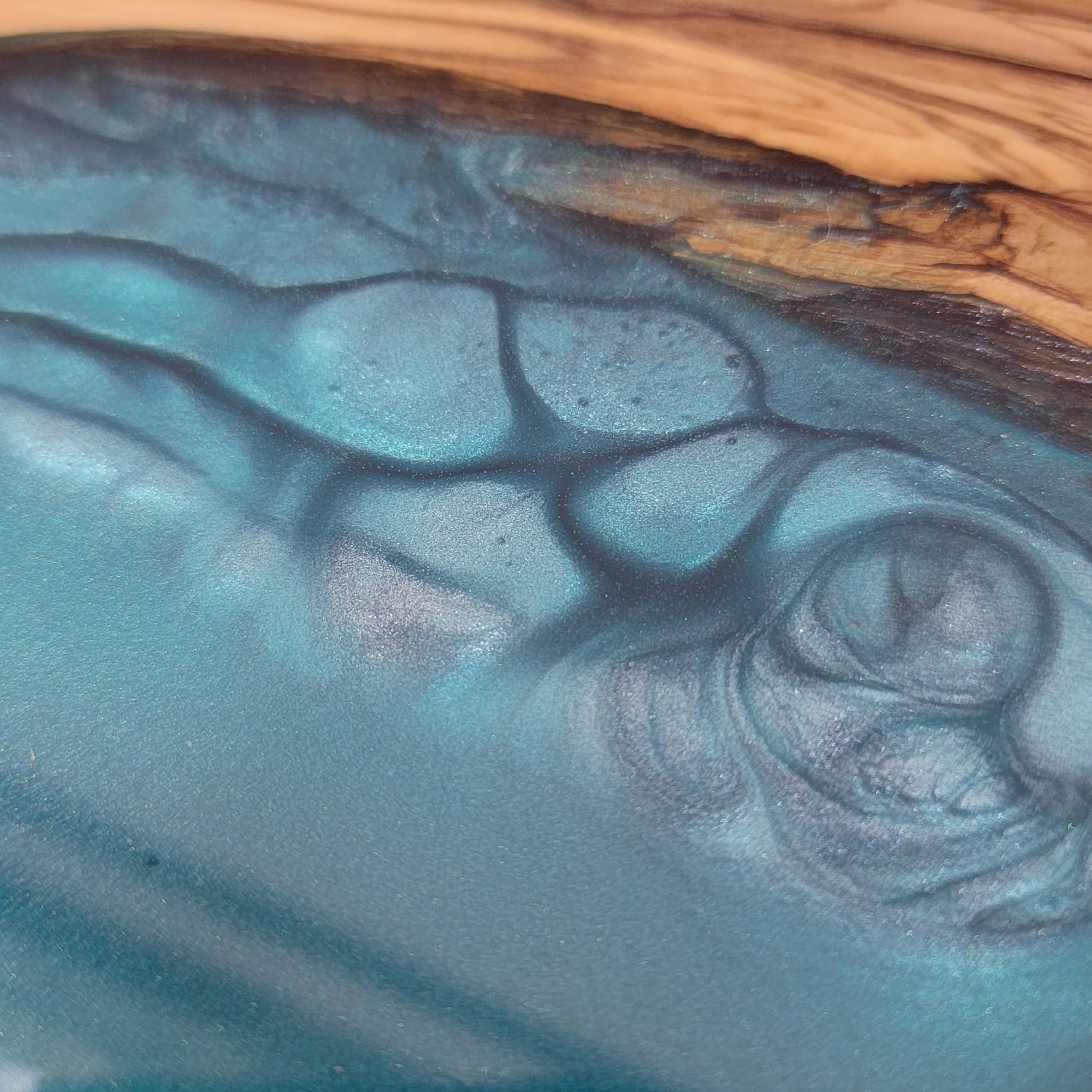 ’The Teal River’ Olivewood & Epoxy Charcuterie Serving Board Decorative Trays