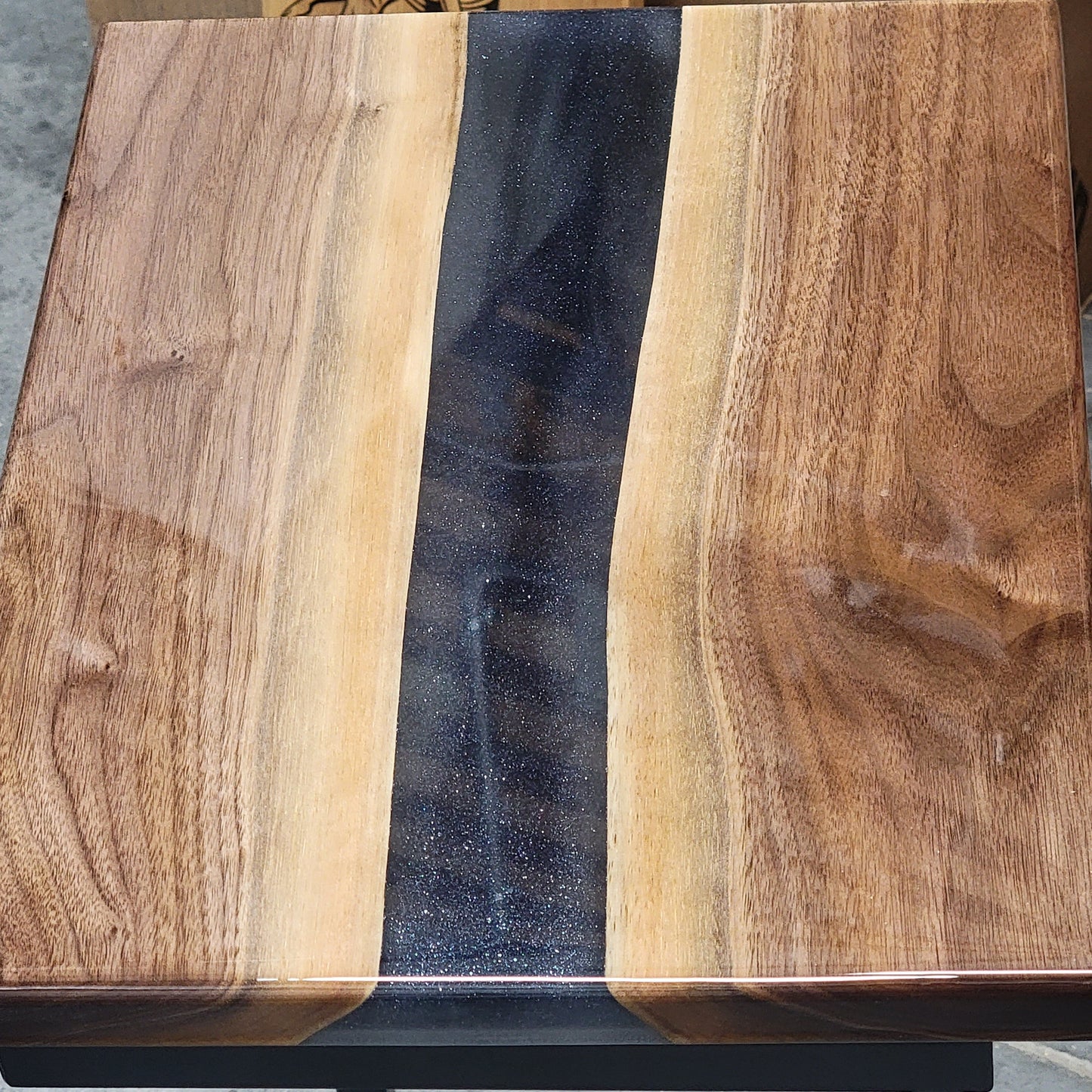 Walnut & Black Diamond Epoxy Side Table