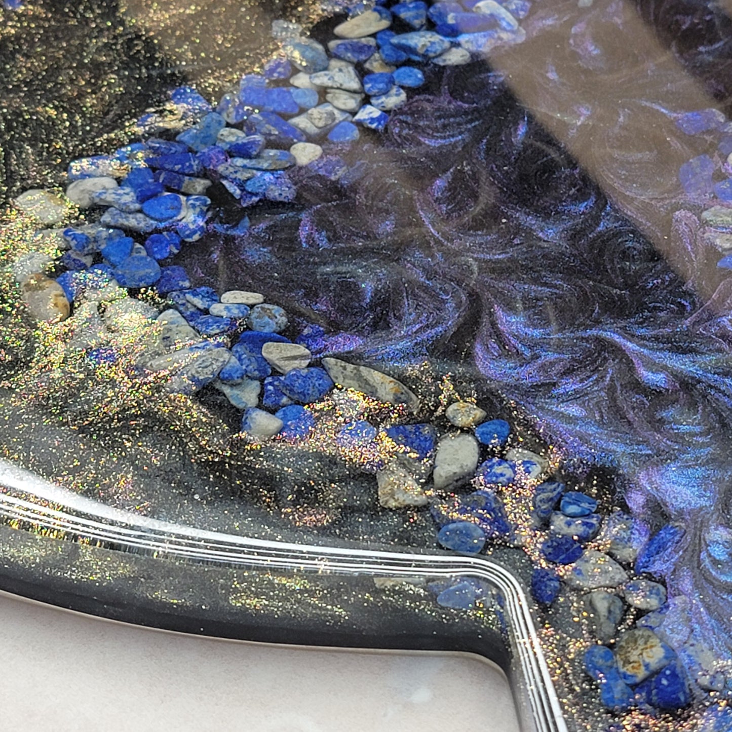 Lapis Lazuli Stone Custom Alcohol Ink Epoxy Board Serving Trays