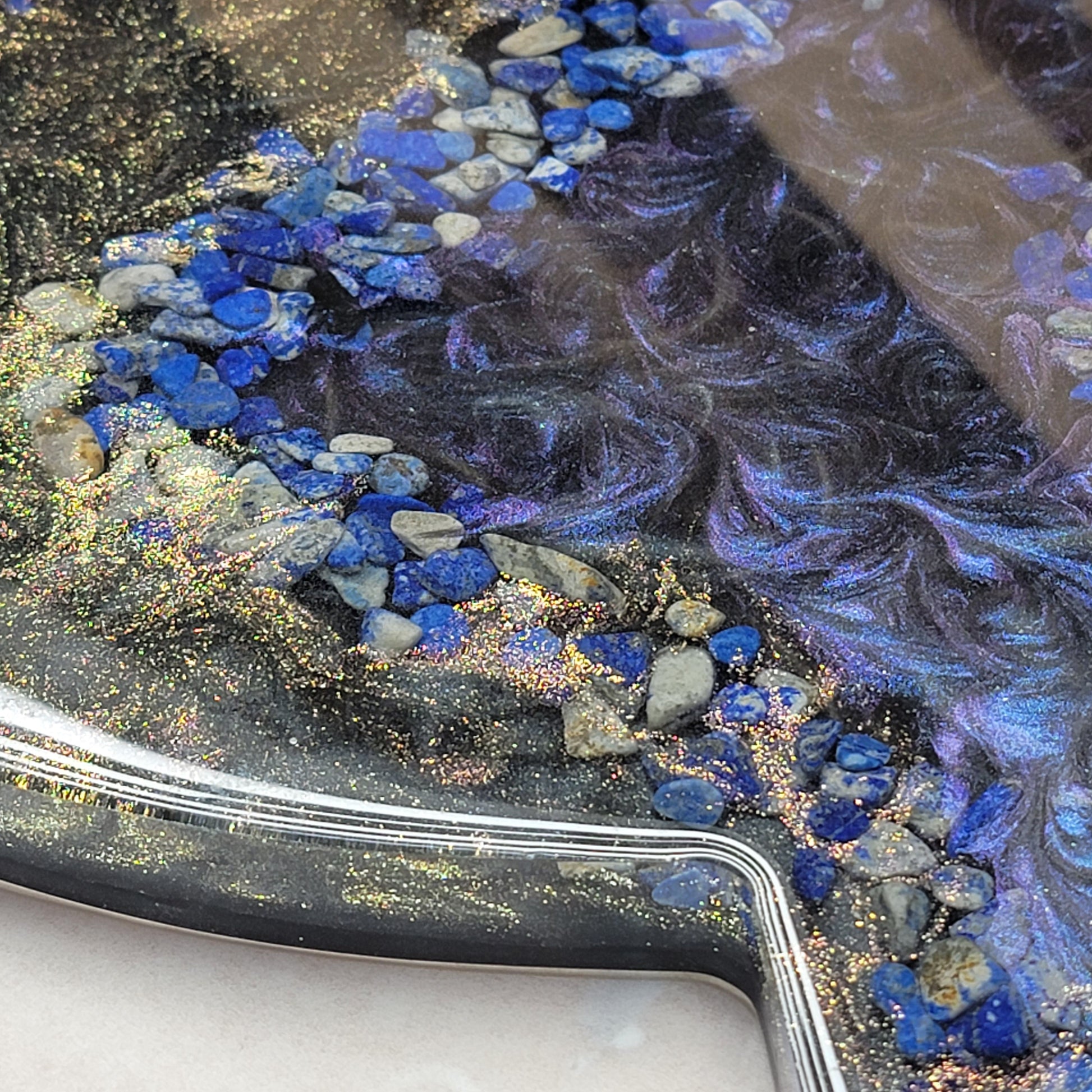 Lapis Lazuli Stone Custom Alcohol Ink Epoxy Board Serving Trays