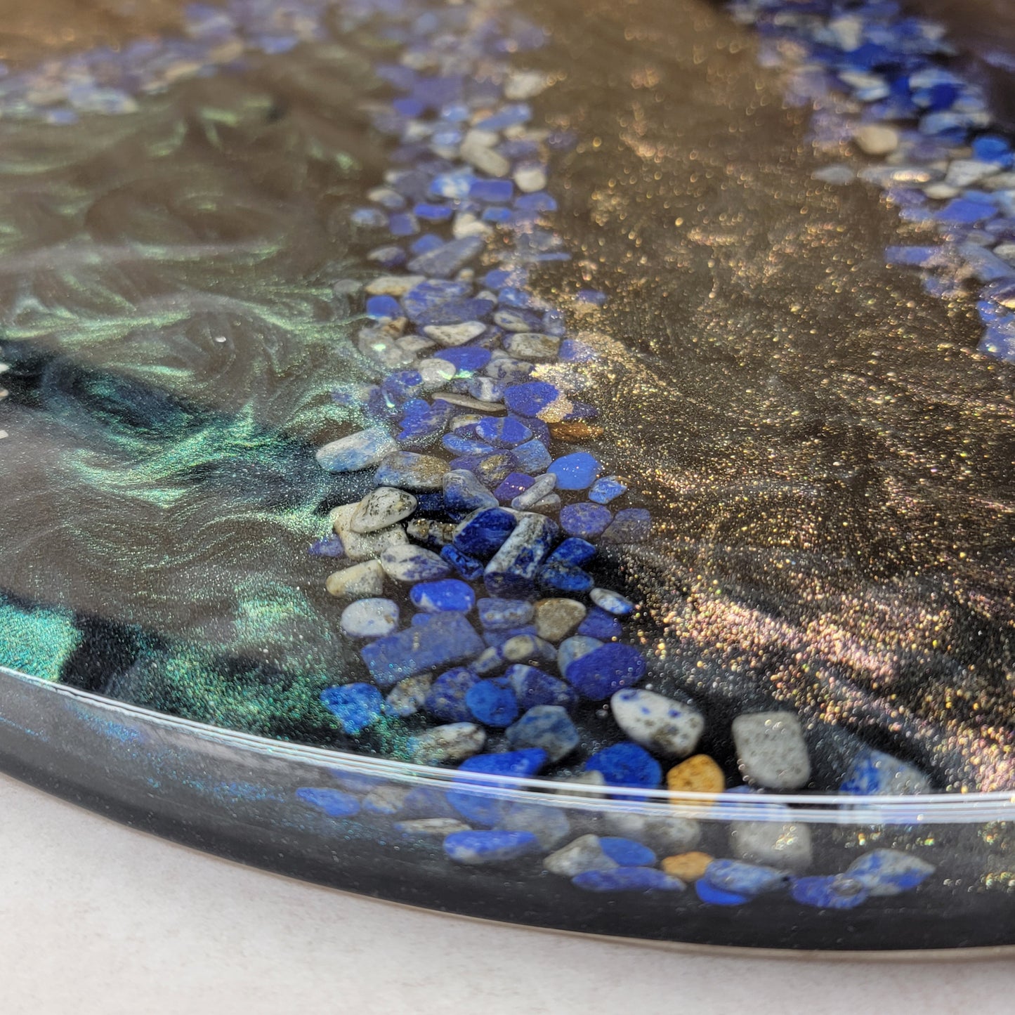 Lapis Lazuli Stone Custom Alcohol Ink Epoxy Board Serving Trays