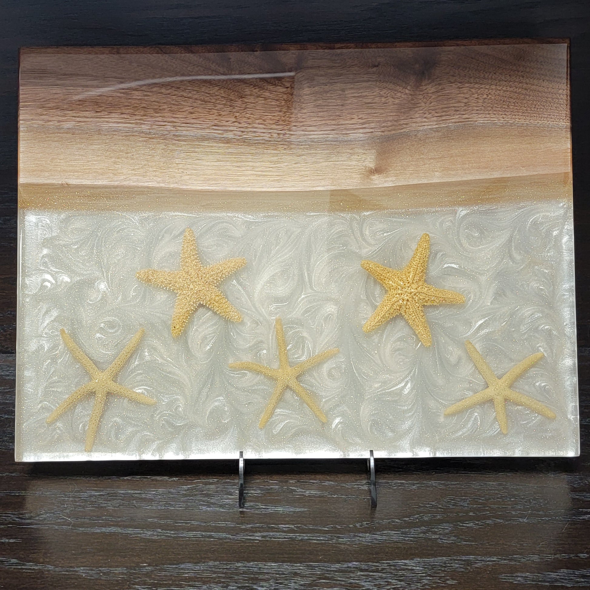 ’Star Struck’ Starfish Charcuterie Serving Tray Walnut Epoxy Board 12’’ X 16’’ Decorative Trays