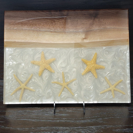 ’Star Struck’ Starfish Charcuterie Serving Tray Walnut Epoxy Board 12’’ X 16’’ Decorative Trays
