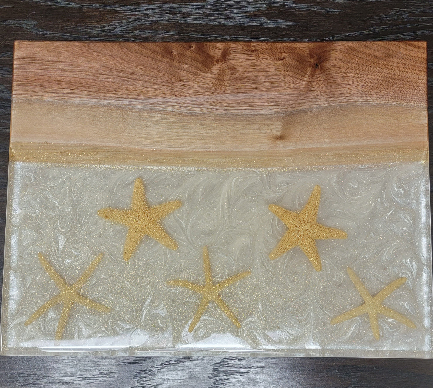 ’Star Struck’ Starfish Charcuterie Serving Tray Walnut Epoxy Board 12’’ X 16’’ Decorative Trays