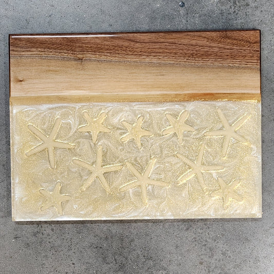 Glistening Starfish: Walnut & Resin Kitchen Serving Tray Coastal Decor Art