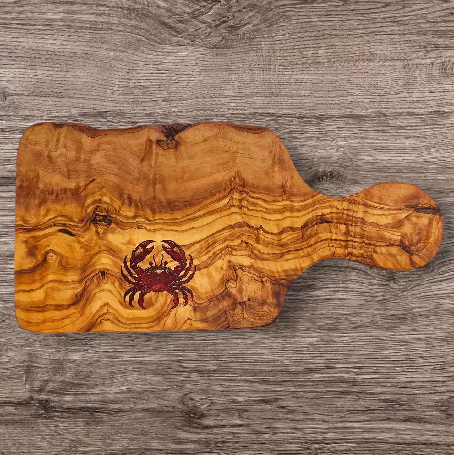 Olivewood Cutting Board Cheeseboard with Crab Inlay Serving Tray - Crab Kitchen Decor