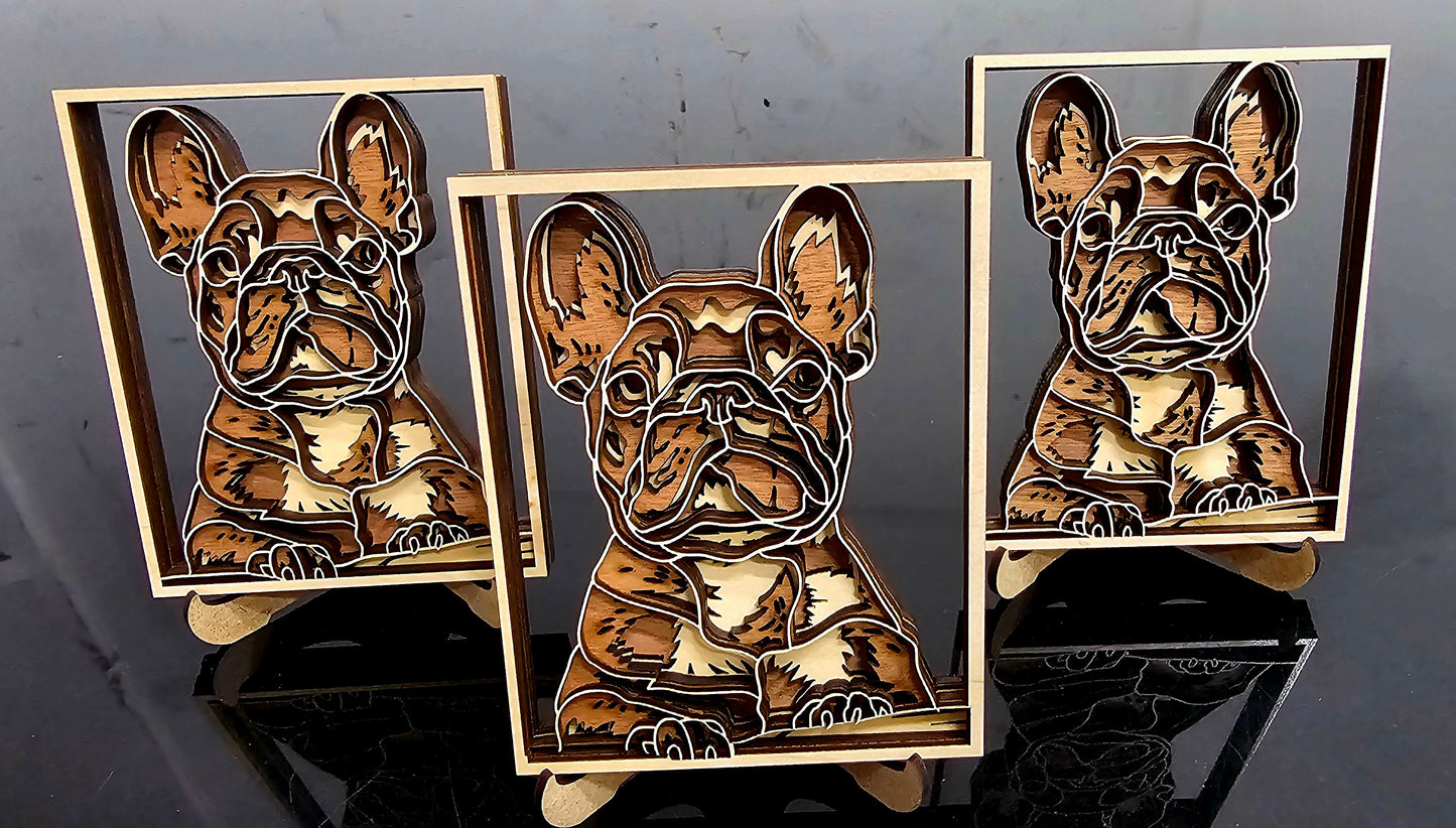 French bulldog multi-layer wood art miniature collection