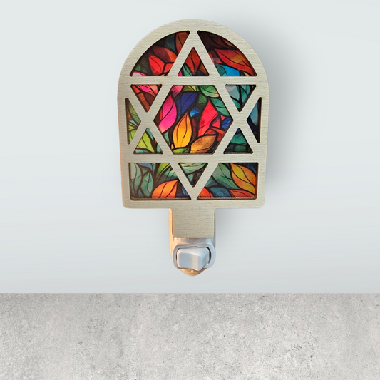 Star of David LED Nightlight – Handcrafted Baltic Birch Jewish Decor