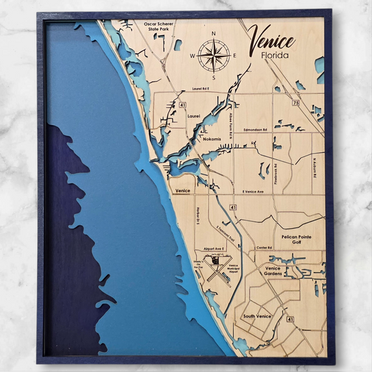 Venice Florida Multi-layer Wood Topographic Style Map Wall Art Home Decor