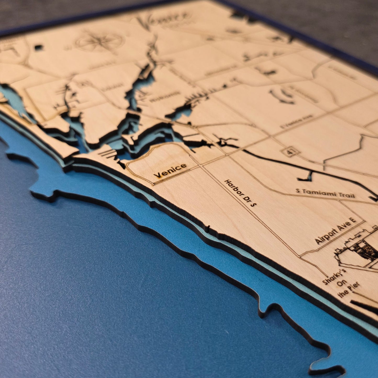 Venice Florida Multi-layer Wood Topographic Style Map Wall Art Home Decor
