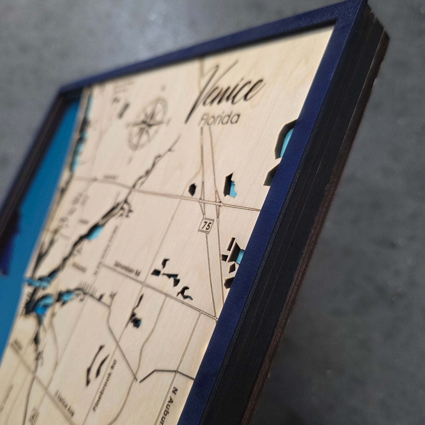 Venice Florida Multi-layer Wood Topographic Style Map Wall Art Home Decor