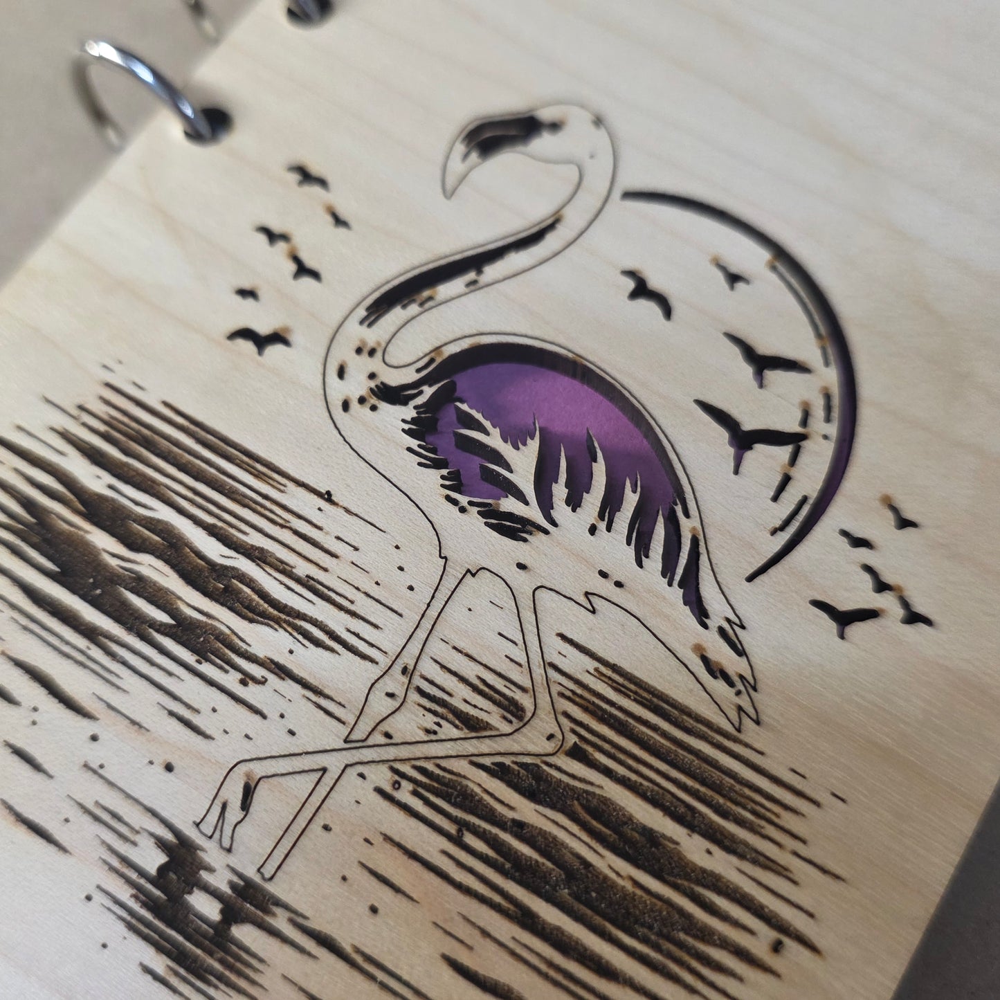 Flamingo Design Wood Refillable Notebook Journal A6