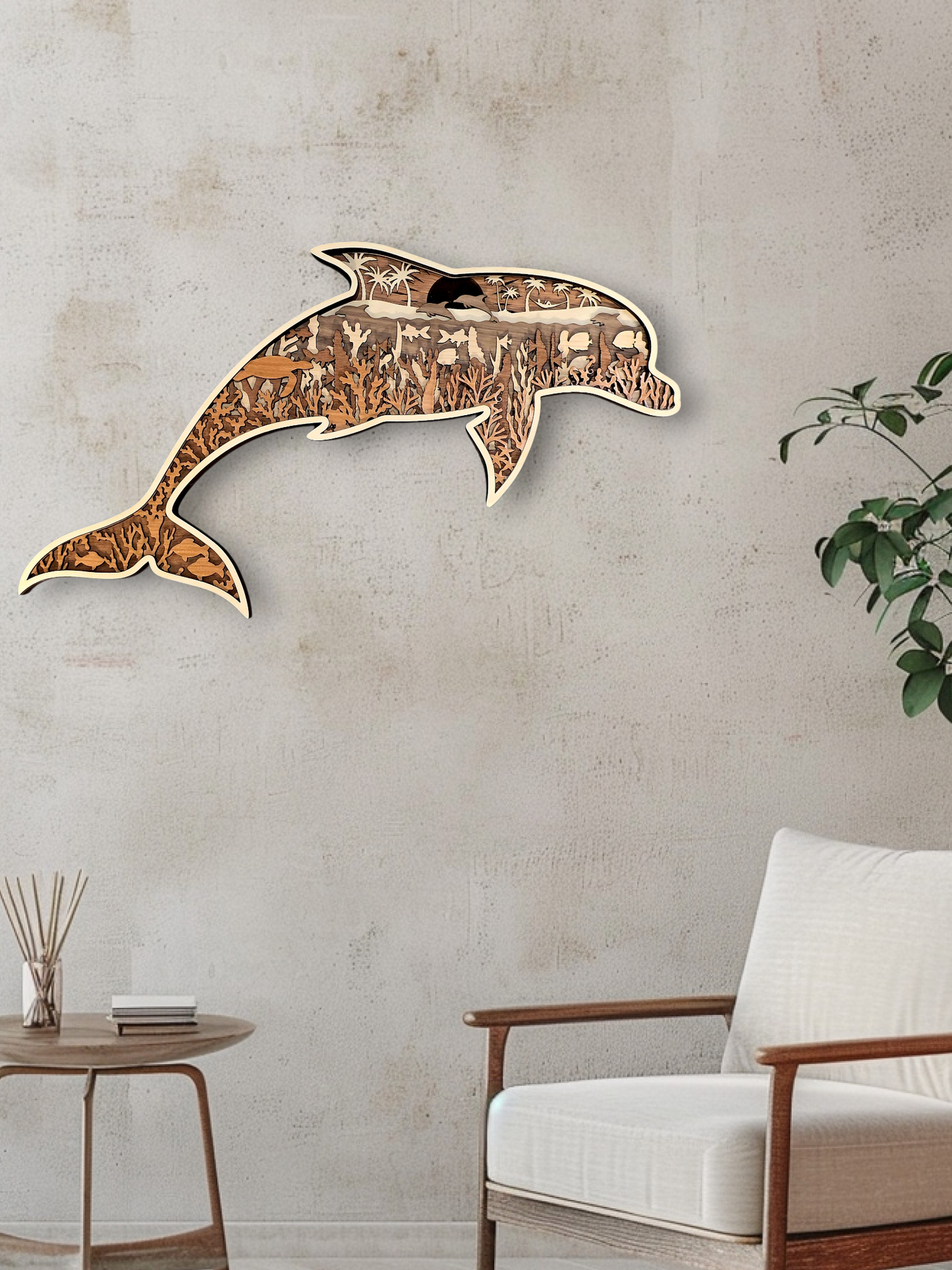 Dolphin Coastal Decor Multilayer Wood Wall Art