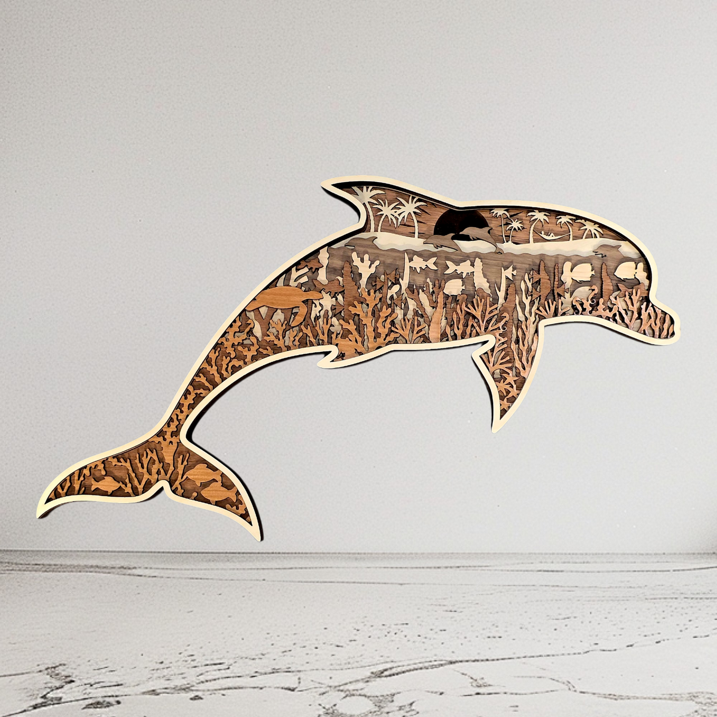 Dolphin Coastal Decor Multilayer Wood Wall Art