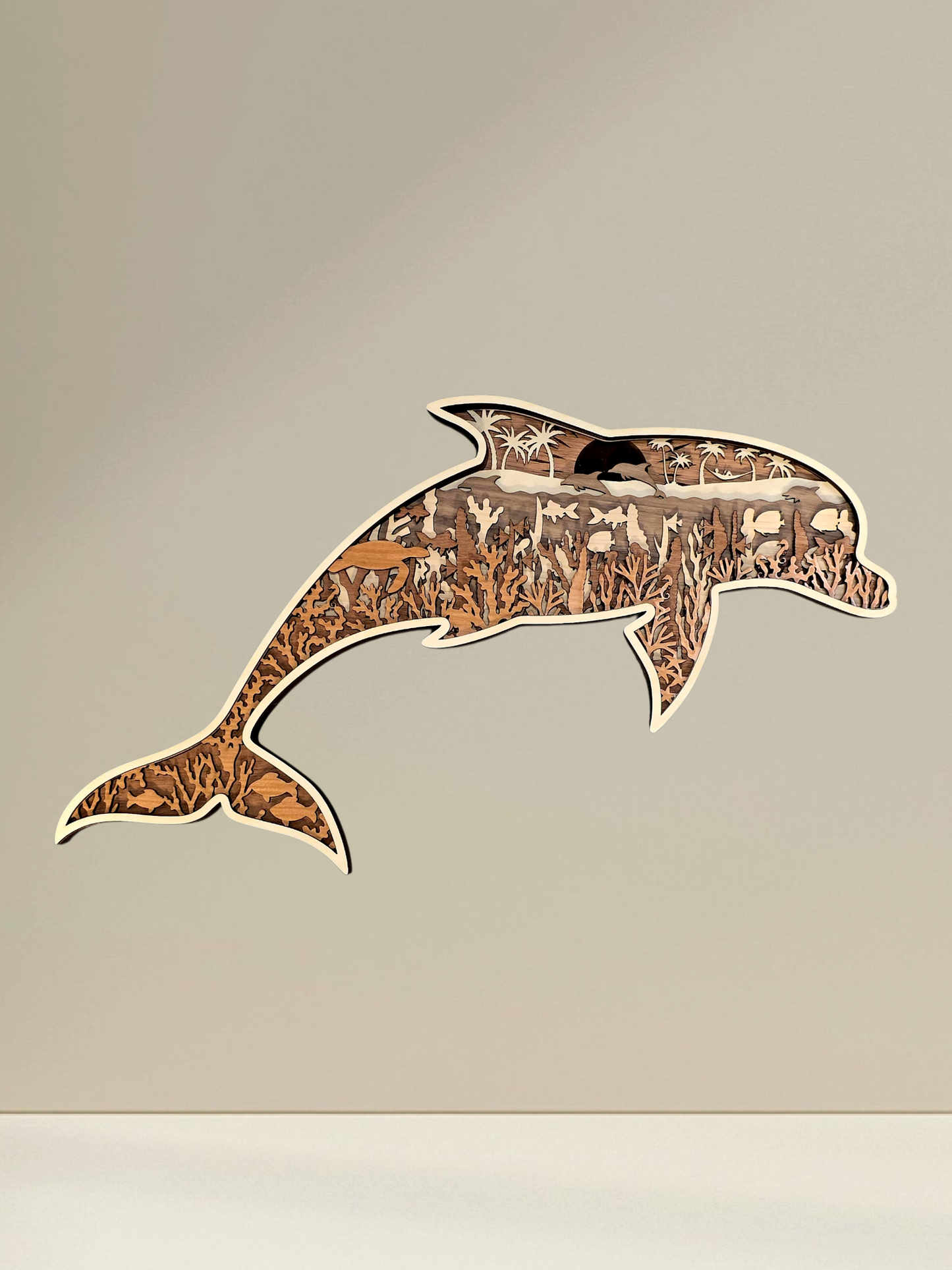 Dolphin Coastal Decor Multilayer Wood Wall Art