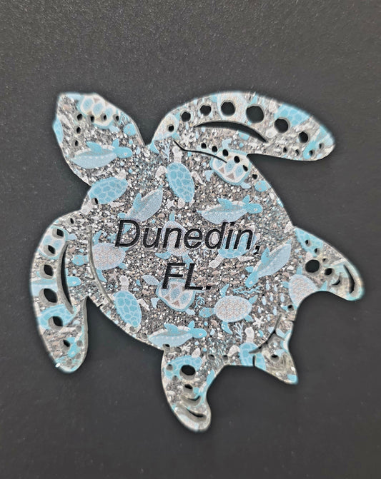 Personalized Turtle Magnets on Silver Glitter Acrylic (Wholesale)