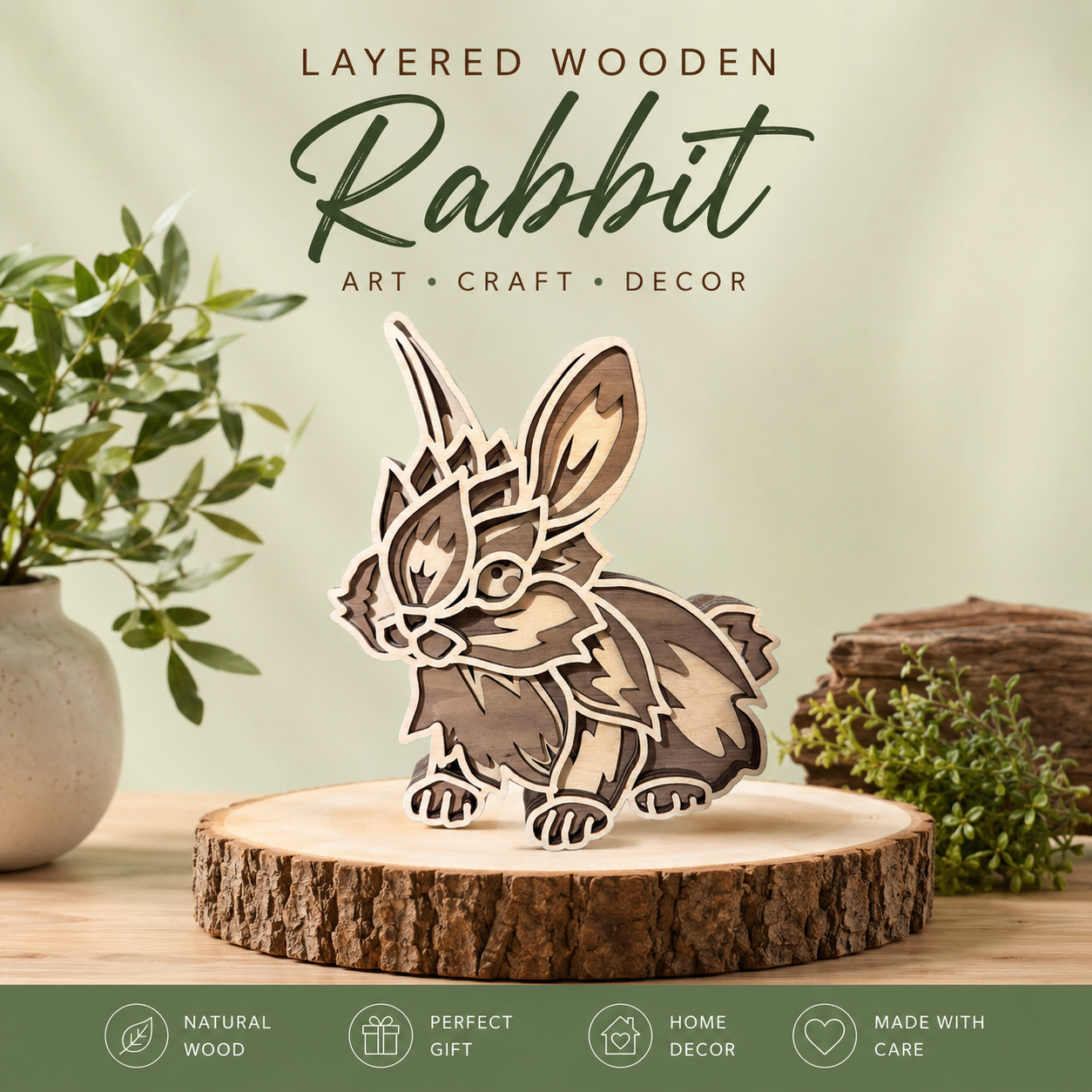 Rabbit Multilayer Wood Wall Art (Wholesale)