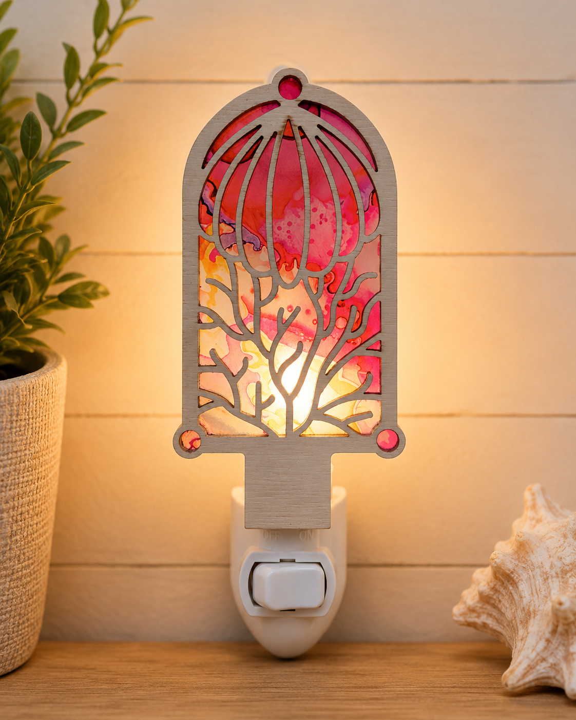 Coastal Coral Seashell Wood LED Night Lights