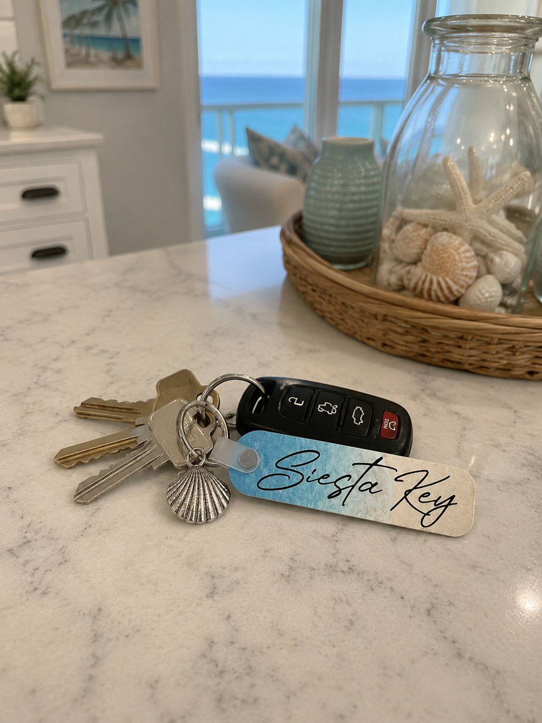 Beach Vibes Keychain with Name Drop Rectangle or Circle Design (Wholesale)